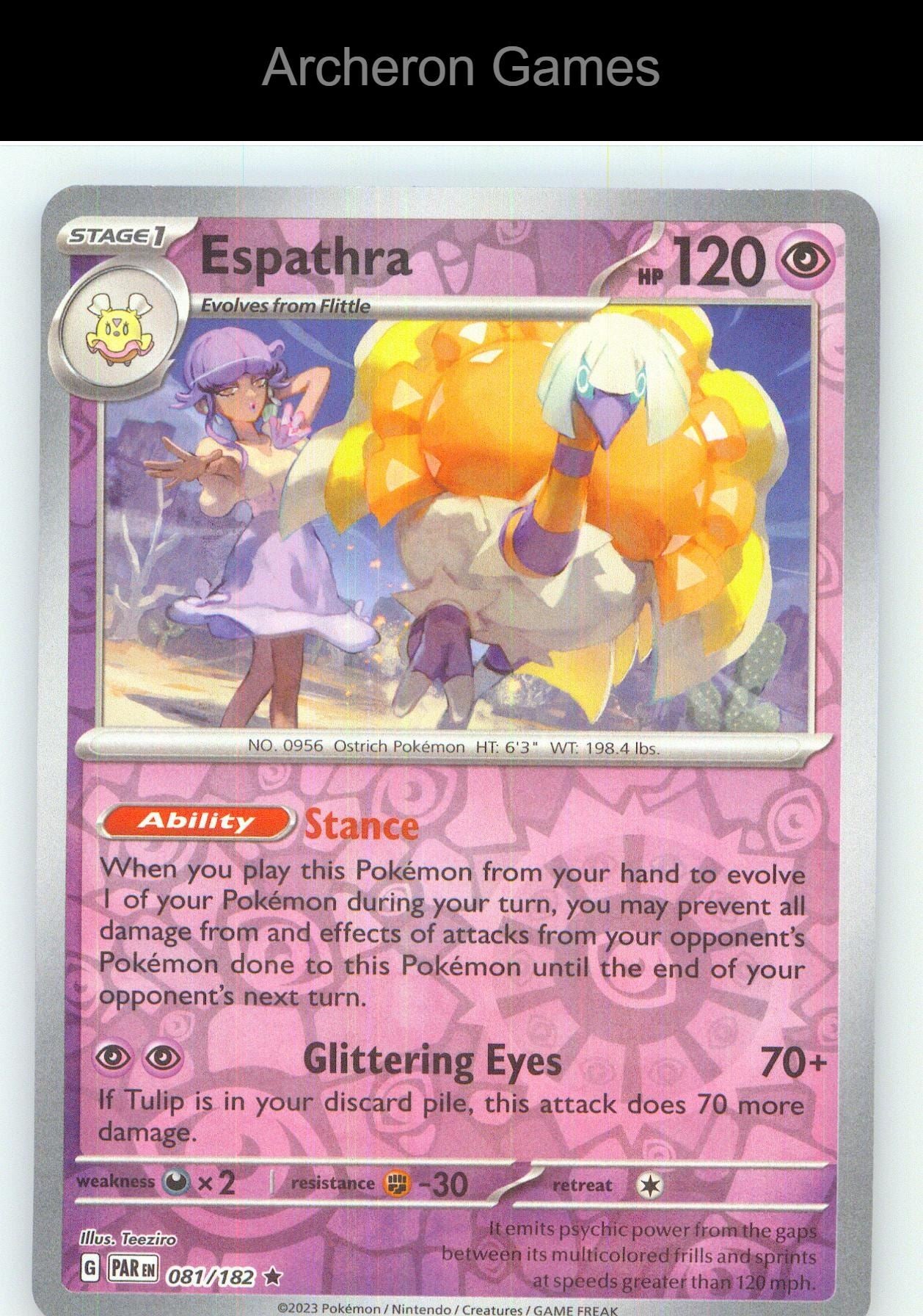 Pokemon Card Espathra PAR 081/182 R Paradox Rift Reverse Holo