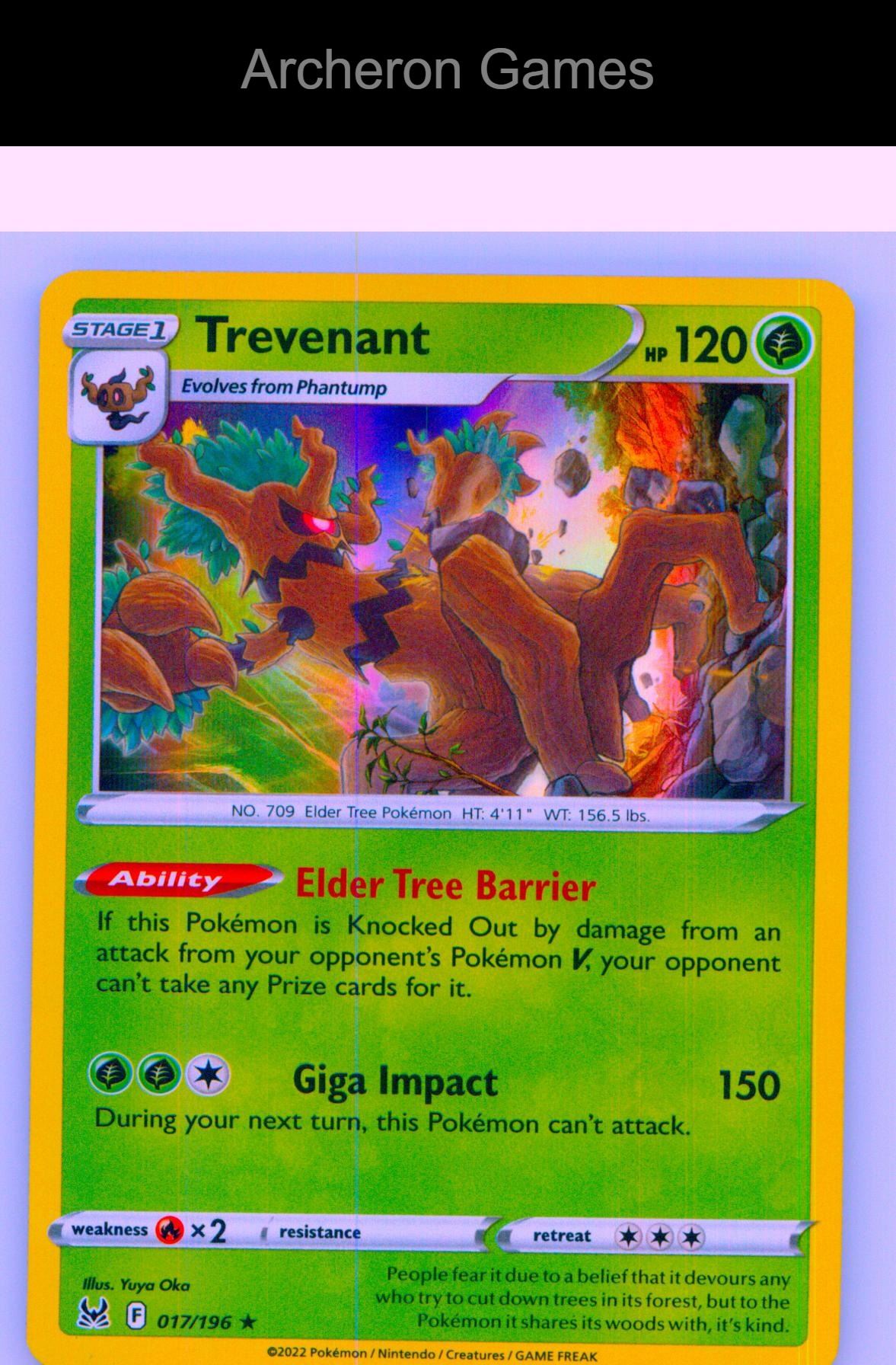 Pokemon Card Trevenant LOR 017/196 HOLO R Lost Origin