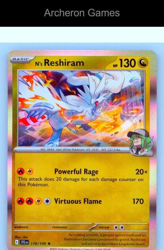 Pokemon Card N's Reshiram JTG 116/159 R Journey Together Holo