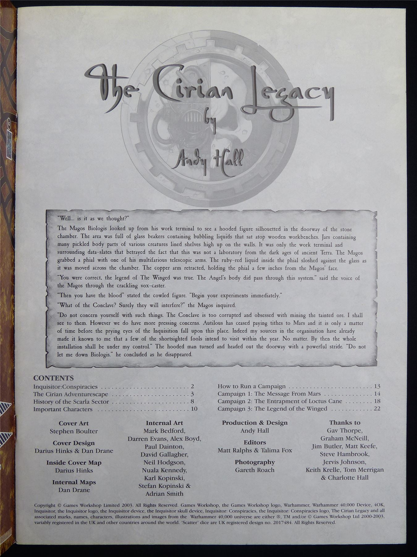 Inquisitor Conspiracies: the Cirian Legacy Booklet - Warhammer 40K #1ON