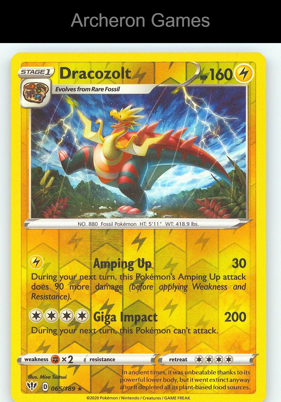 Pokemon Card Dracozolt DAA 065/189 R Darkness Ablaze Reverse Holo