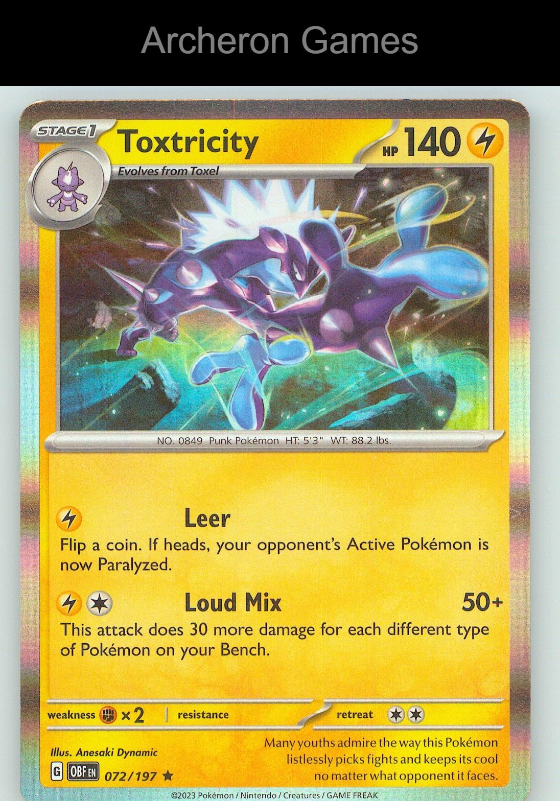 Pokemon Card Toxtricity OBF 072/197 R Obsidian Flames Holo