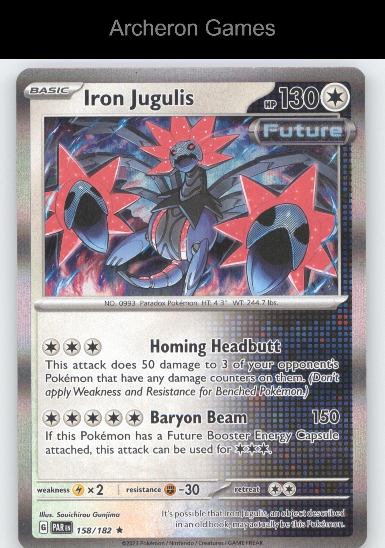 Pokemon Card Iron Jugulis PAR 158/182 R Paradox Rift Holo