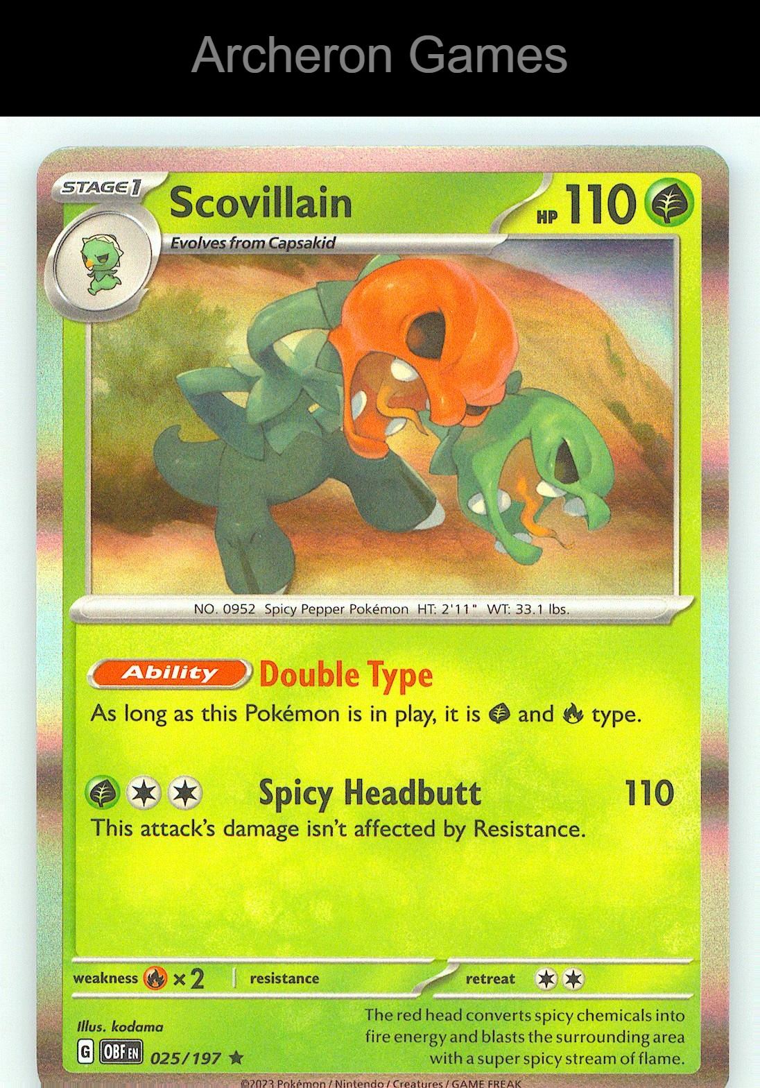 Pokemon Card Scovillain OBF 025/197 R Obsidian Flames Holo