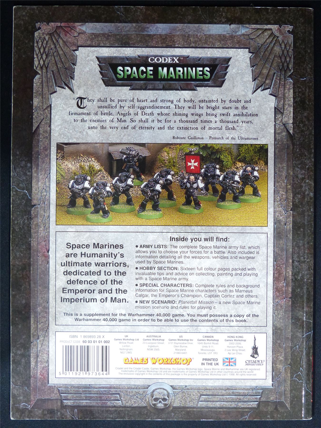 Space Marines 3rd Edition Codex 1998 Softback - Warhammer 40K #1OX