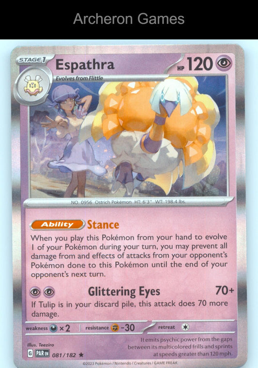 Pokemon Card Espathra PAR 081/182 R Paradox Rift Holo