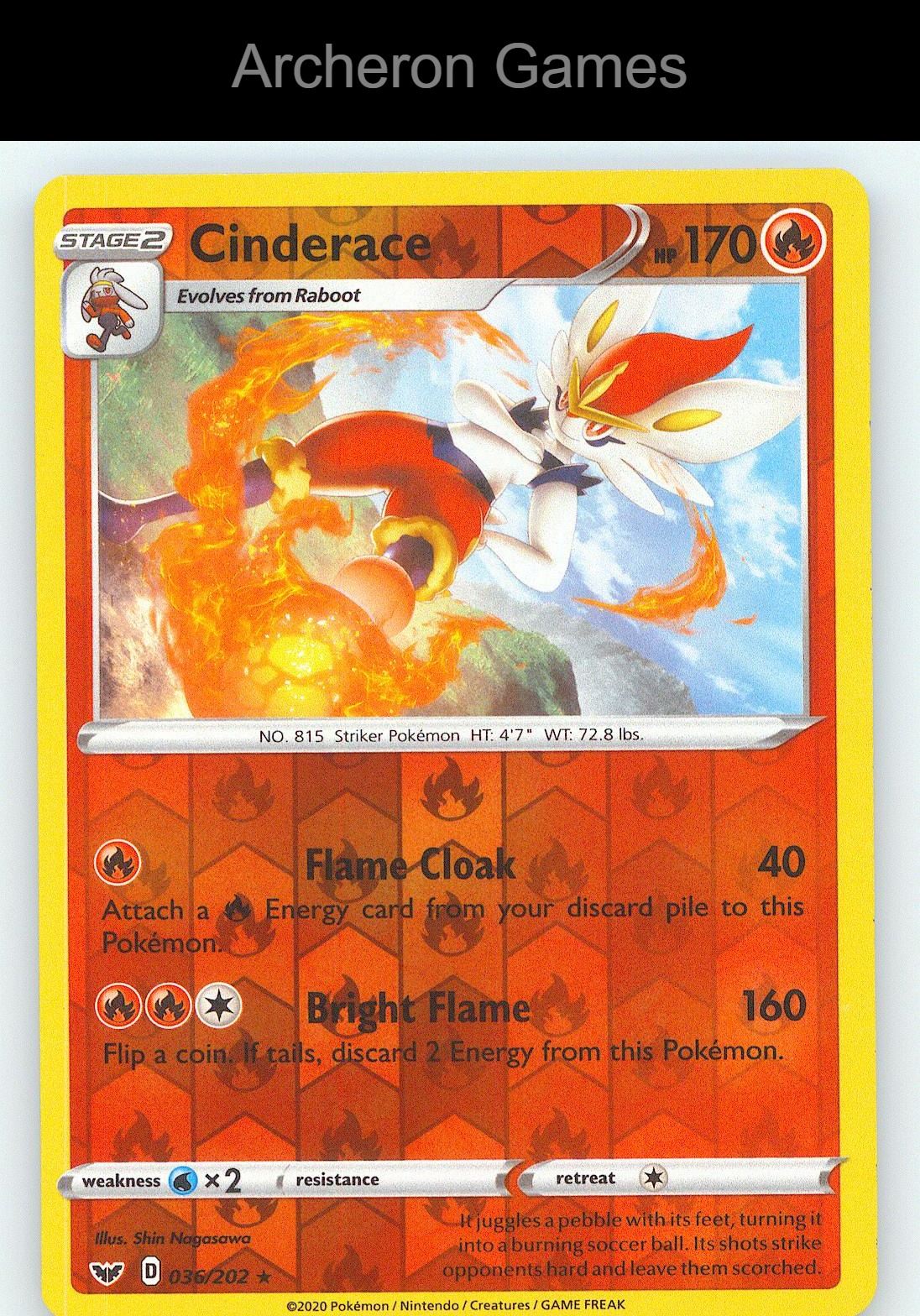 Pokemon Card Cinderace SSH 036/202 R Sword & Shield Reverse Holo