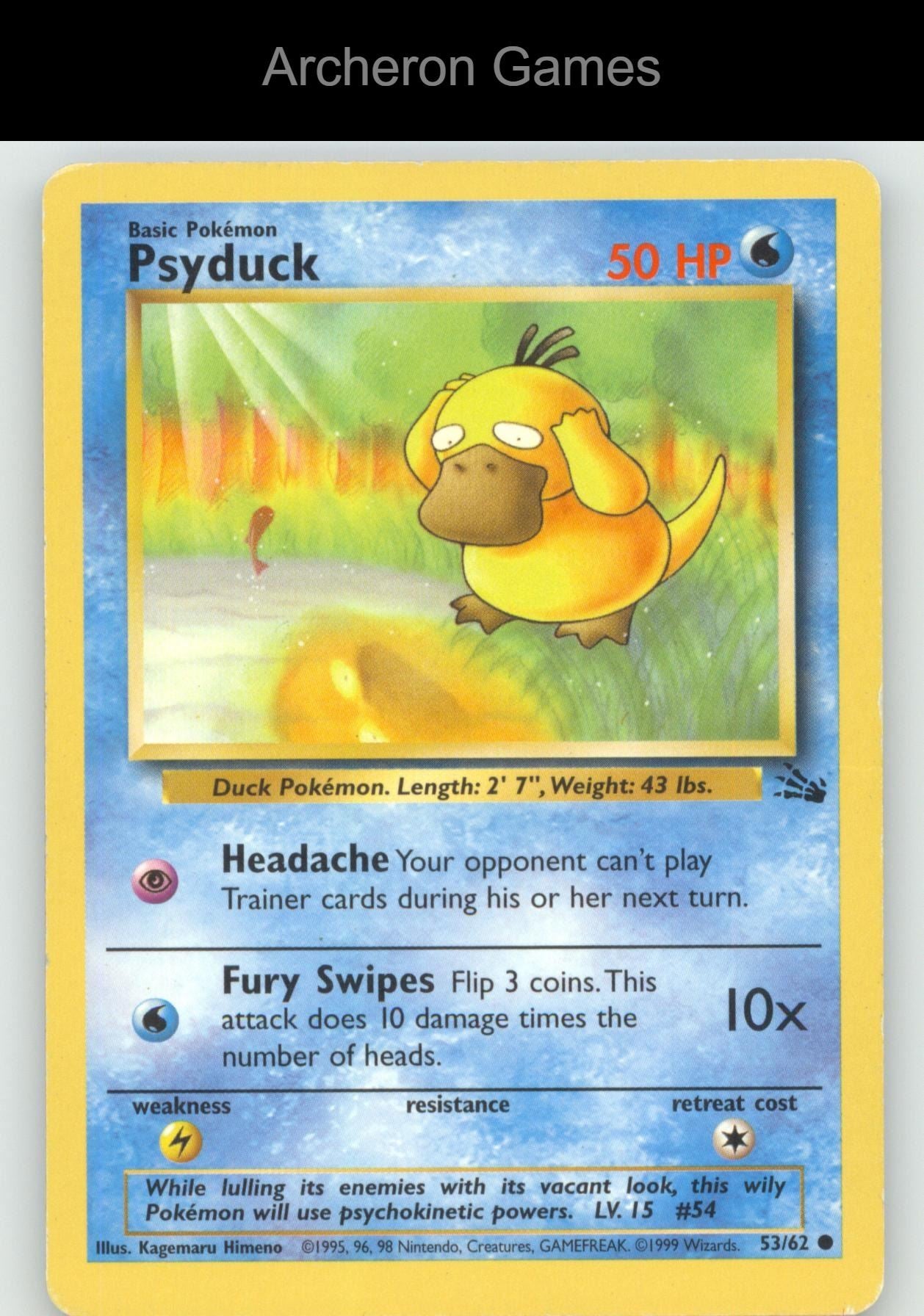 Pokemon Card Psyduck FO 53/62 C Fossil Unlimited