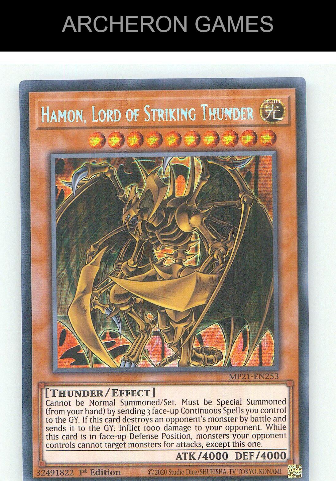 Hamon, Lord of Striking Thunder Prismatic Secret Rare YUGIOH Card 1st Edition