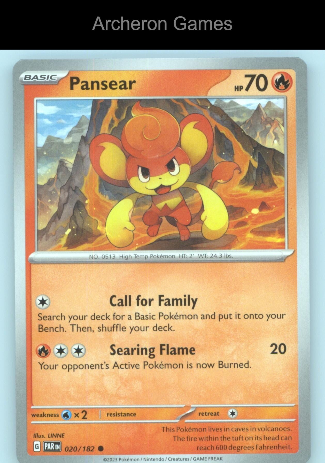 Pokemon Card Pansear PAR 020/182 C Paradox Rift