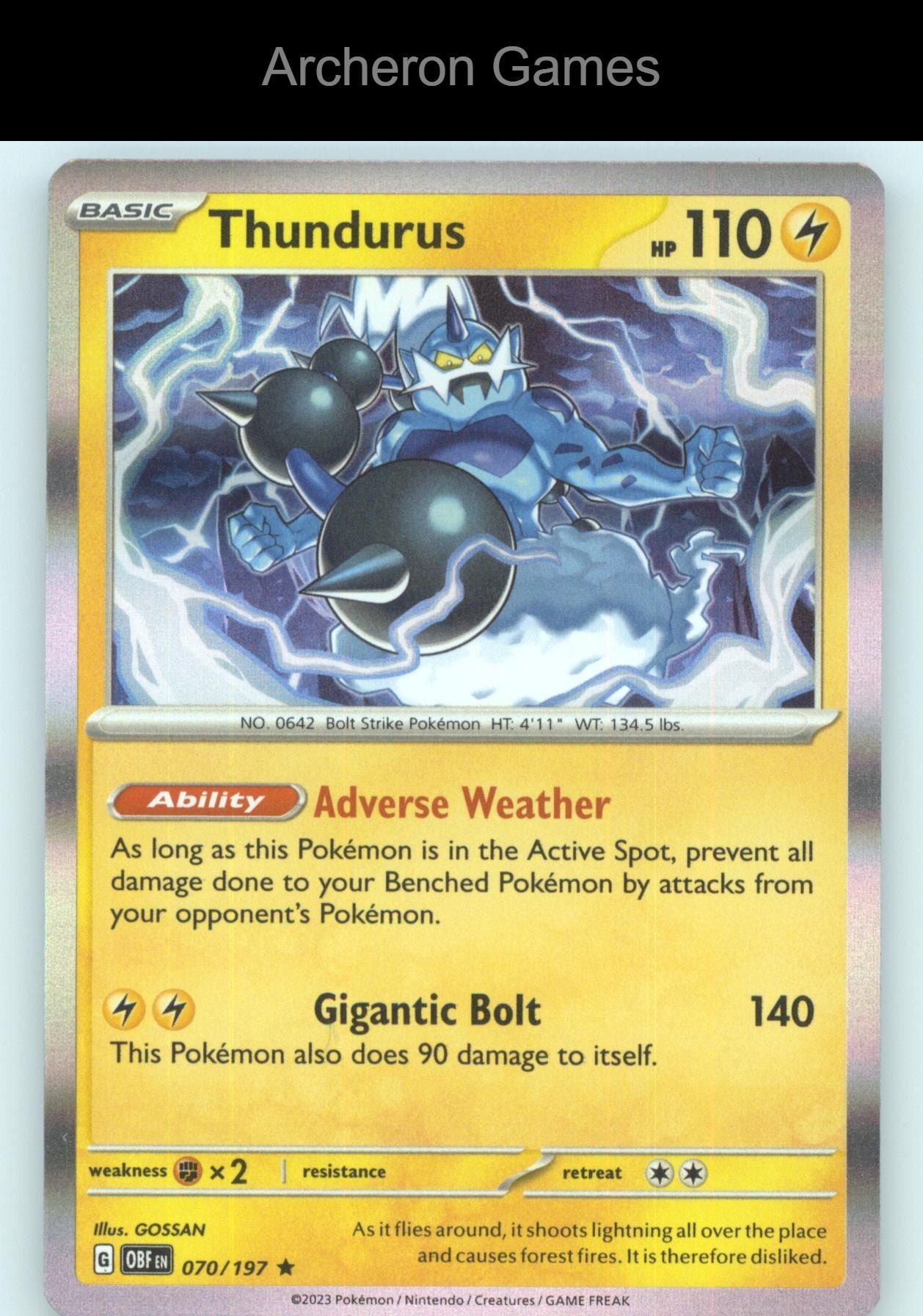 Pokemon Card Thundurus OBF 070/197 R Obsidian Flames Holo