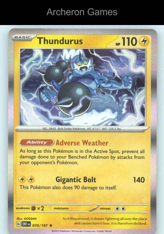 Pokemon Card Thundurus OBF 070/197 R Obsidian Flames Holo