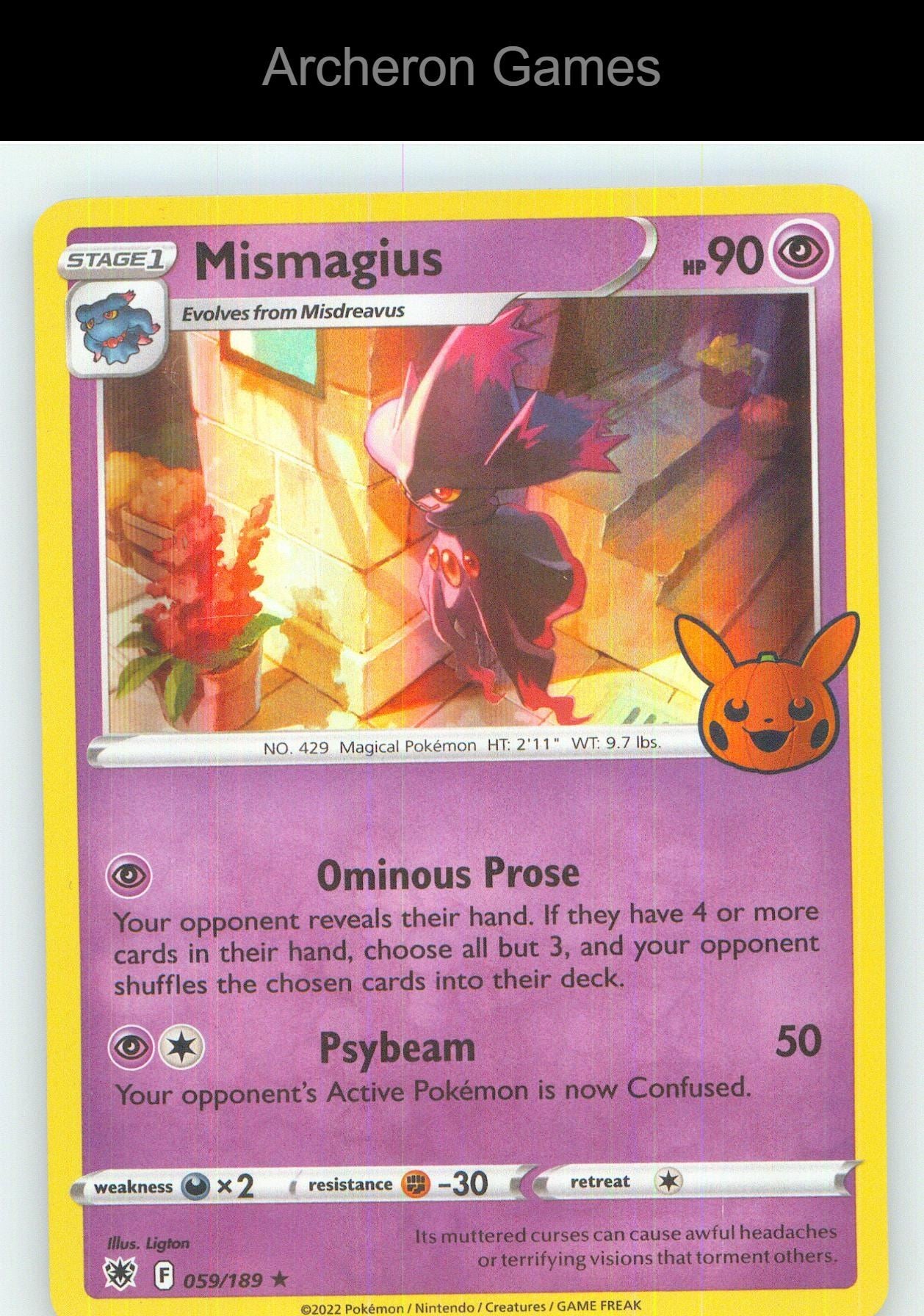 Pokemon Card Mismagius TTBB 059/189 HOLO P Trick or Trade BOOster