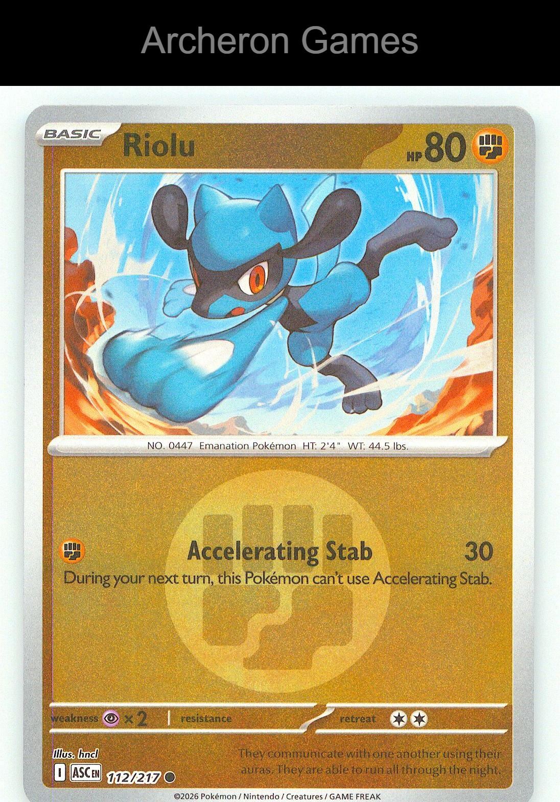 Pokemon Card Riolu (Energy Symbol Pattern) ASC 112/217 Ascended Heroes Reverse Holo