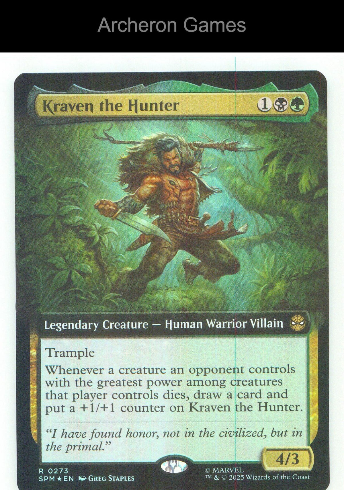 Kraven the Hunter (Extended Art) SPM 273 R MTG Card NM/EX+ Foil