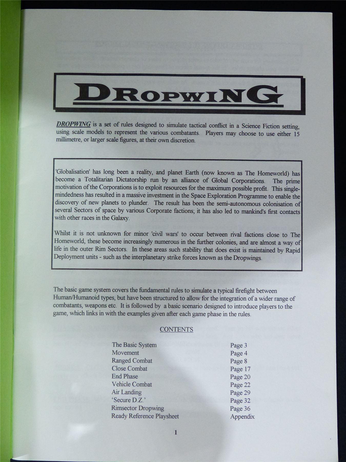 Dropwing Future Combat Game System Special Edition - Roleplaying Booklet #2RH