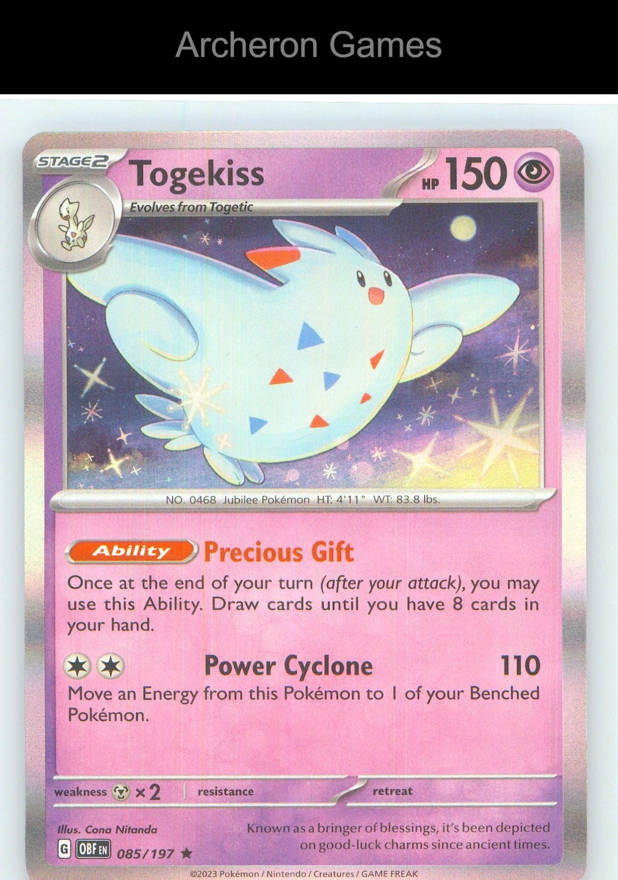Pokemon Card Togekiss OBF 085/197 R Obsidian Flames Holo