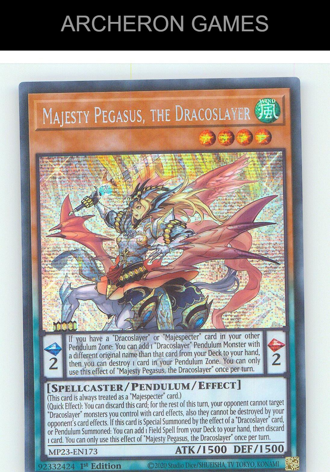 Majesty Pegasus, the Dracoslayer Prismatic Secret Rare YUGIOH Card 1st Edition