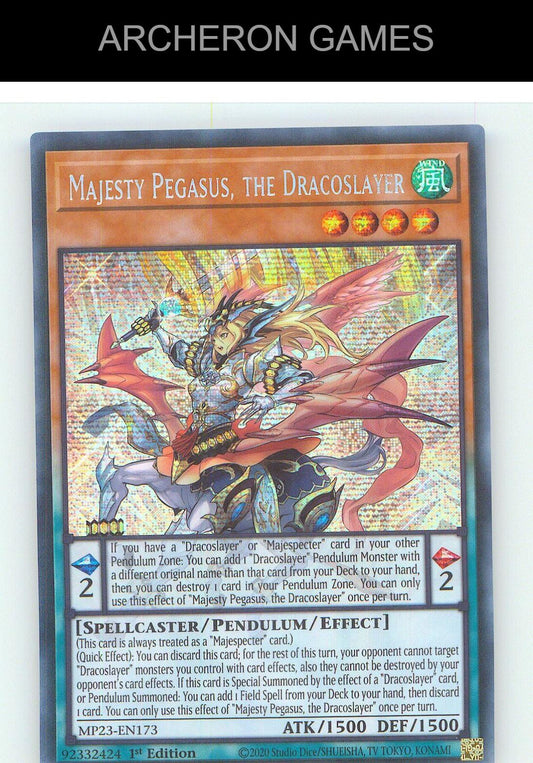 Majesty Pegasus, the Dracoslayer Prismatic Secret Rare YUGIOH Card 1st Edition