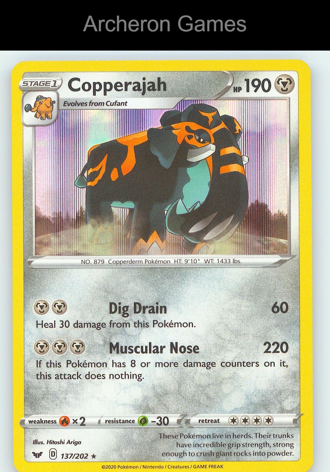 Pokemon Card Copperajah SSH 137/202 Line Holo R Sword & Shield