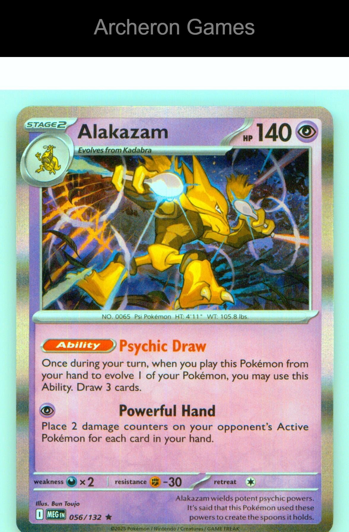 Pokemon Card Alakazam MEG 056/132 R Mega Evolution Holo