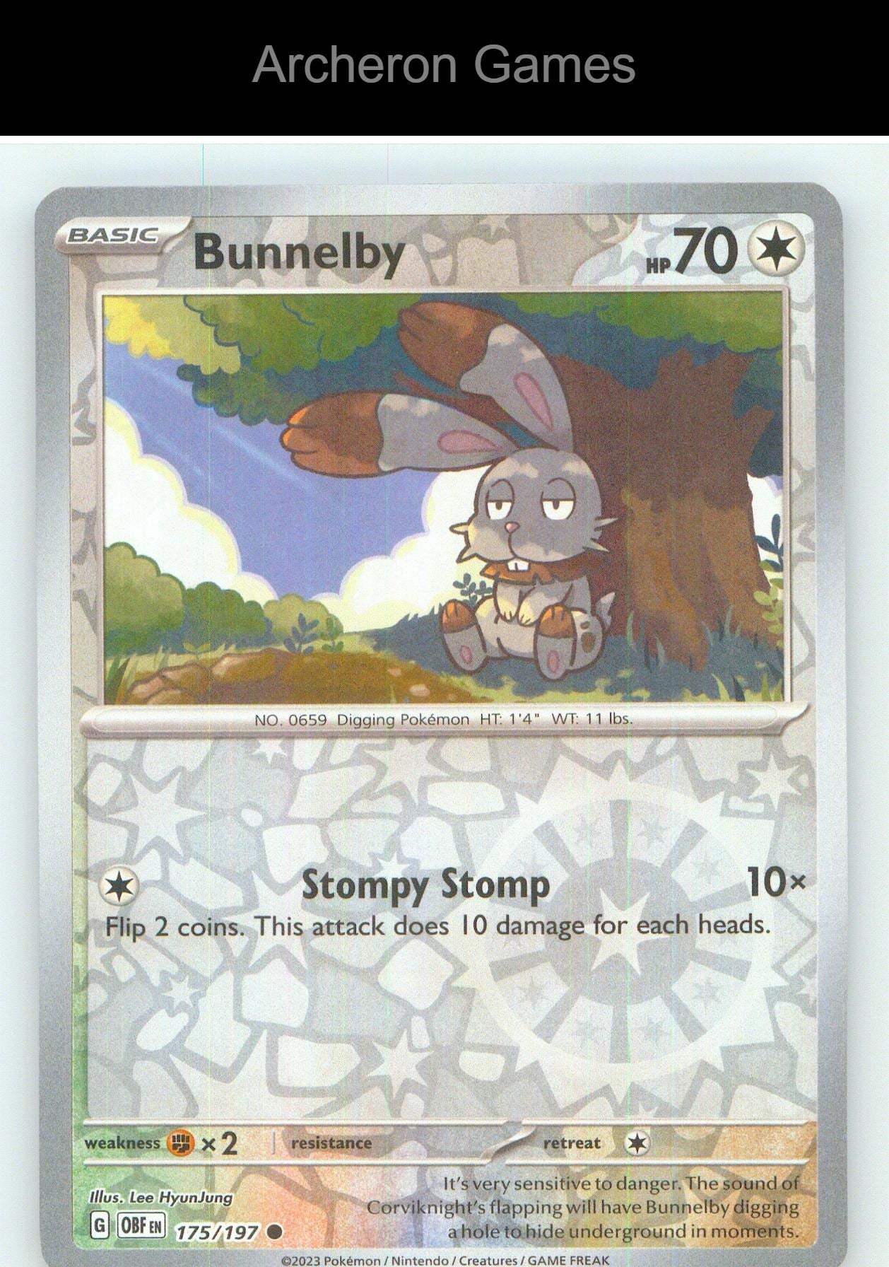 Pokemon Card Bunnelby OBF 175/197 C Obsidian Flames Reverse Holo