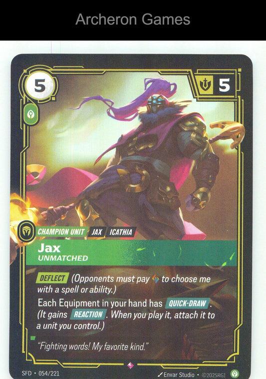 Jax - Unmatched SFD 054/221 R Spiritforged Riftbound Card Foil