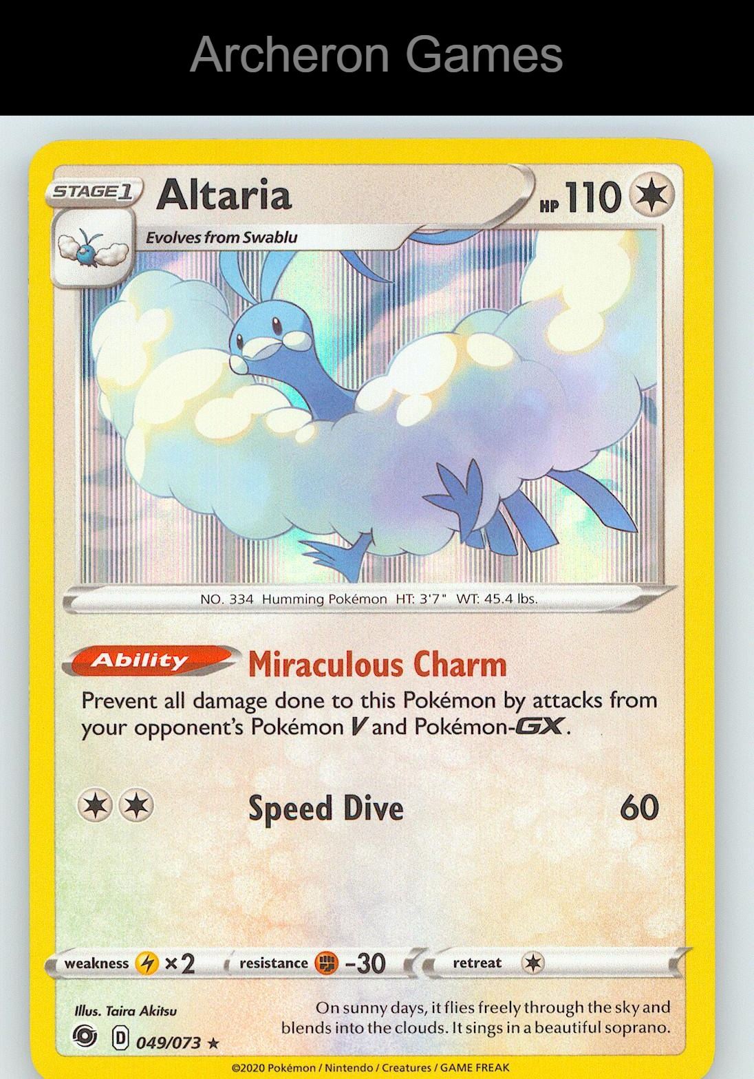 Pokemon Card Altaria CPA 049/073 Line Holo R Champion's Path