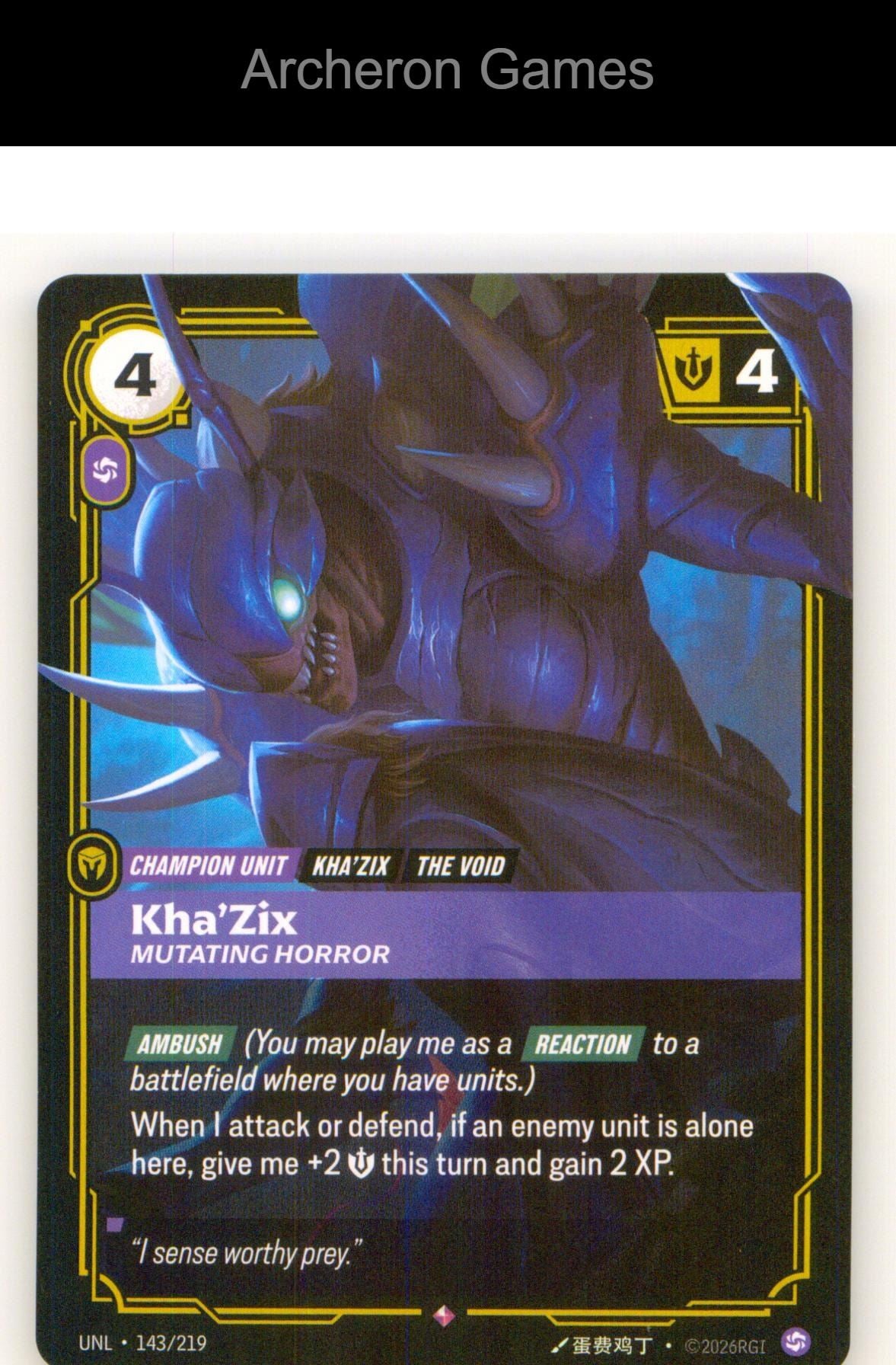 Kha'Zix - Mutating Horror UNL 143/219 R Unleashed Riftbound Card
