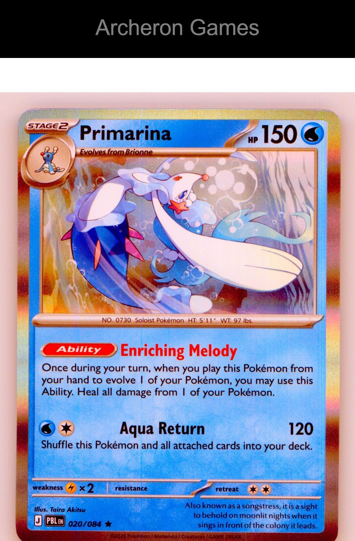 Pokemon Card Primarina ME05 020/084 R Pitch Black Holo