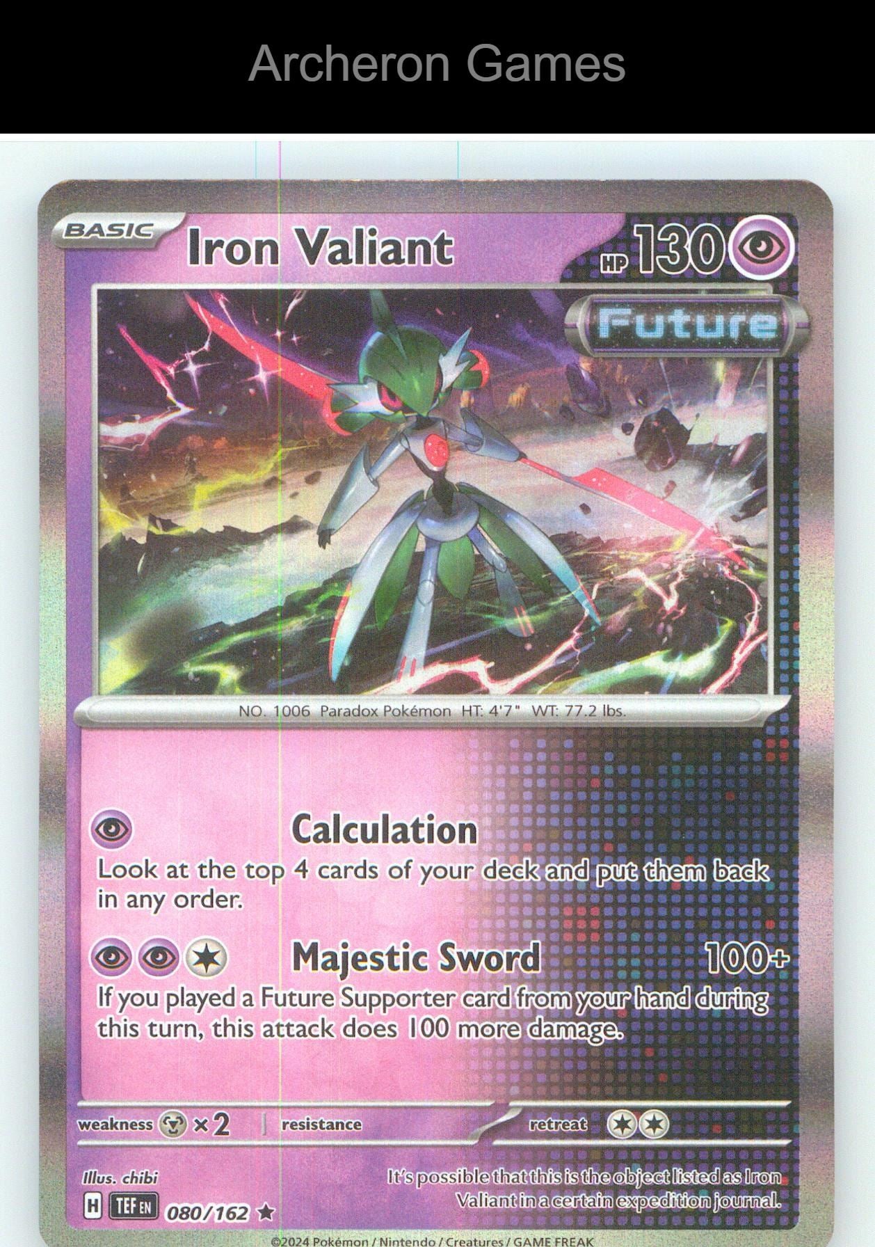 Pokemon Card Iron Valiant TEF 080/162 R Temporal Forces Holo