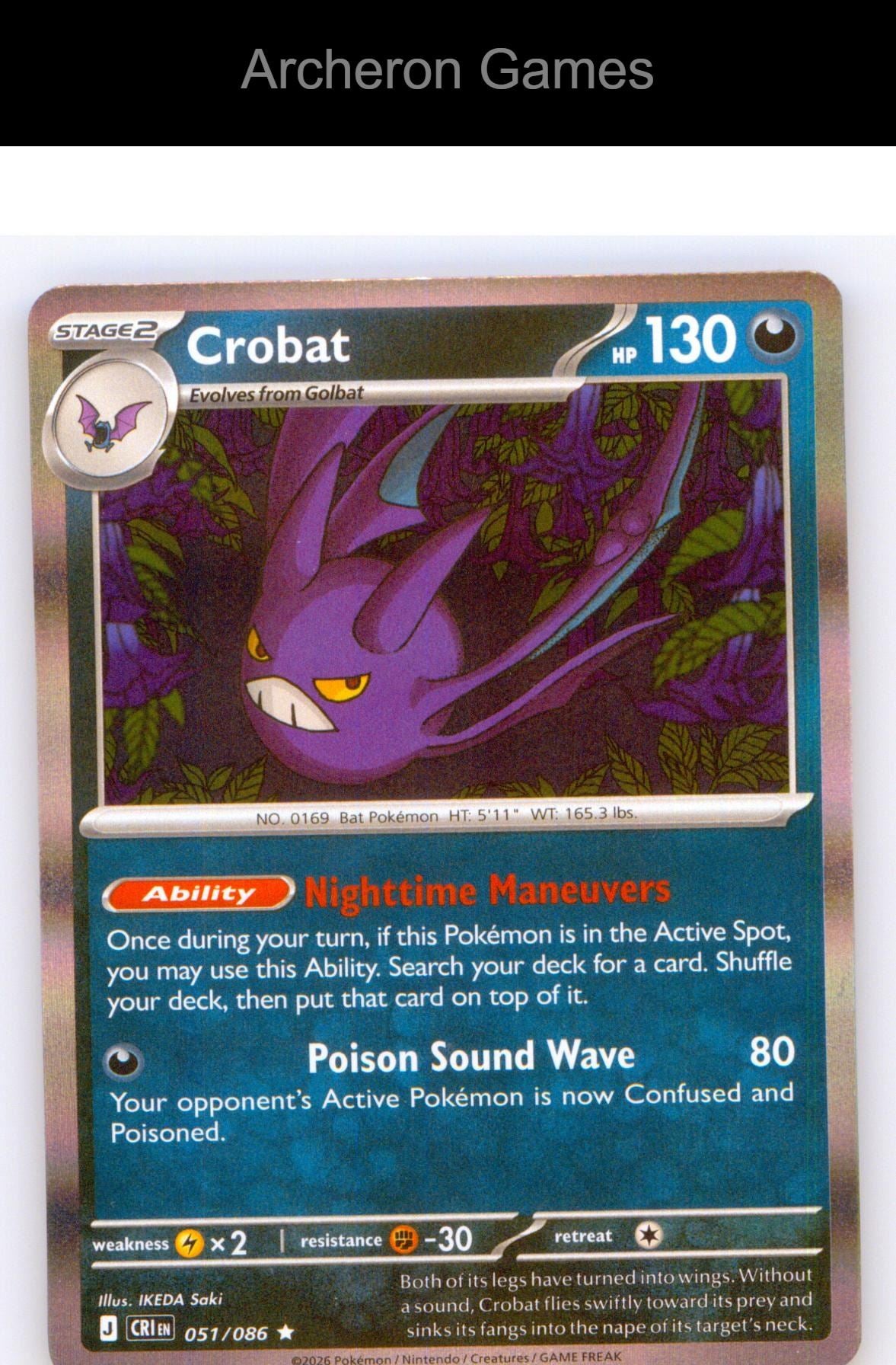 Pokemon Card Crobat ME04 051/086 R Chaos Rising Holo