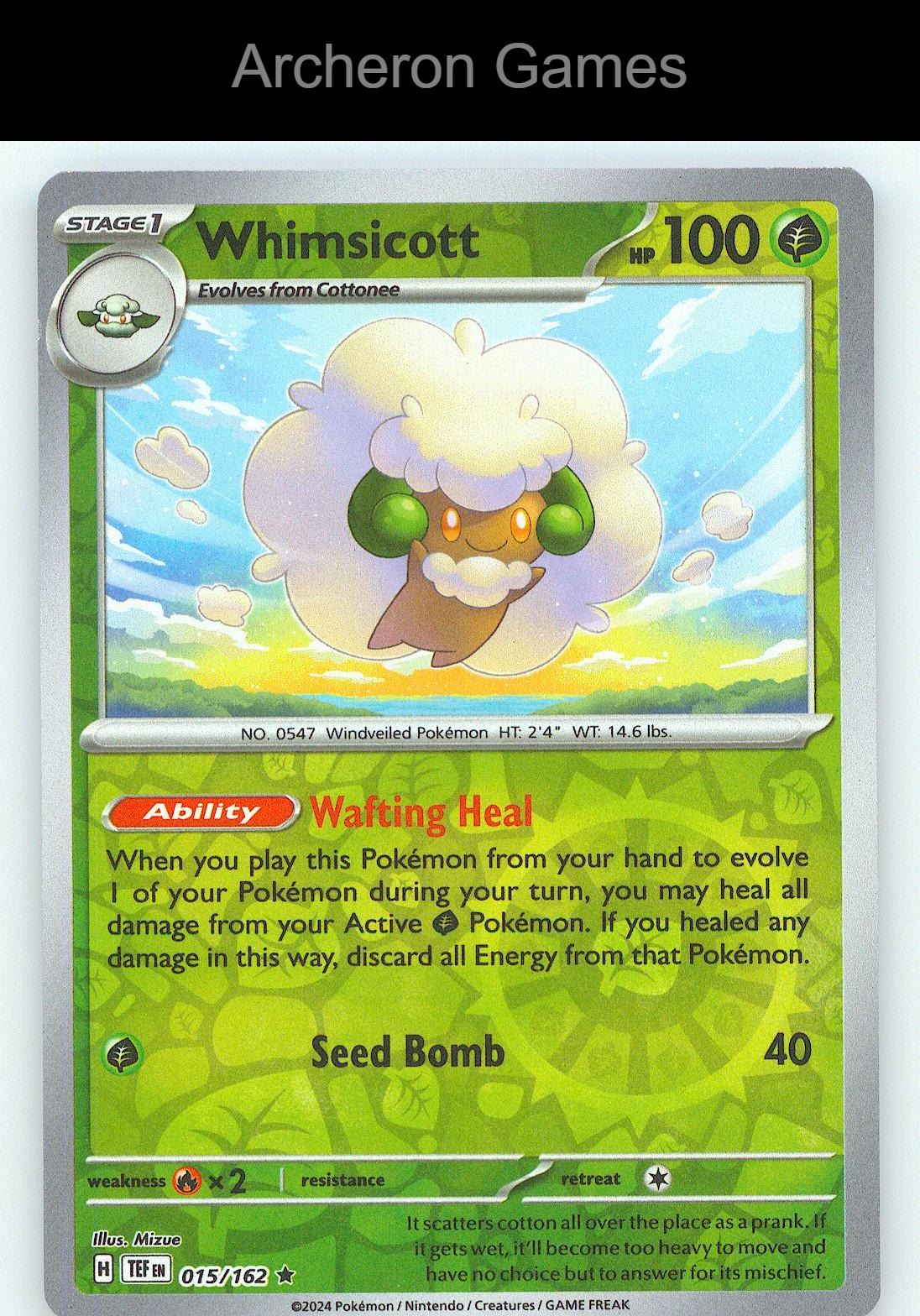 Pokemon Card Whimsicott TEF 015/162 R Temporal Forces Reverse Holo