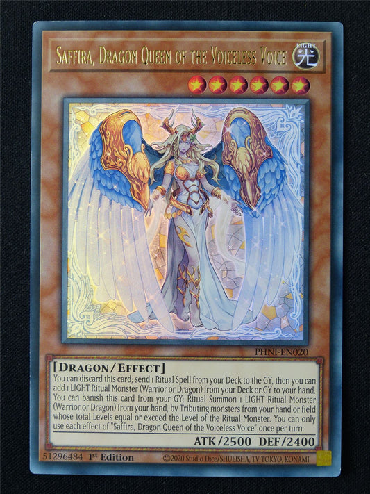 Saffira Dragon Queen of the Voiceless Voice PHNI Ultra Rare - 1st ed Yugioh Card #6Q