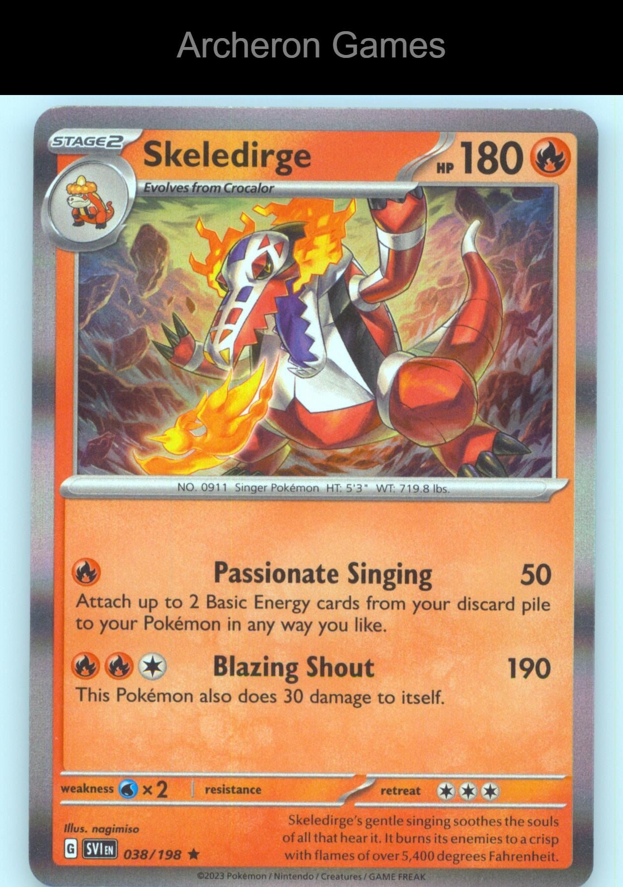 Pokemon Card Skeledirge SVI 038/198 R Scarlet & Violet Holo