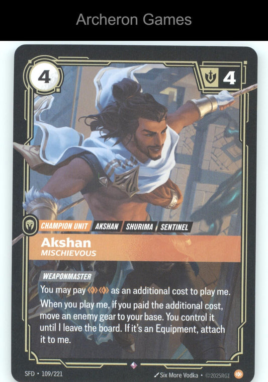 Akshan - Mischievous SFD 109/221 R  Card Spiritforged