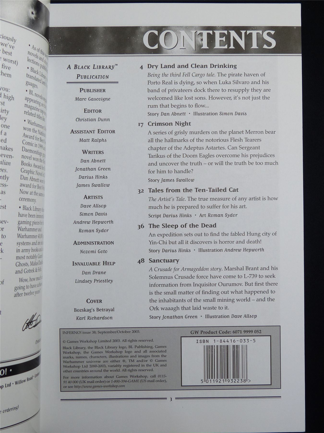 Inferno! Tales of Fantasy and Adventure #38 - Workshop Black Library Publication #1NT