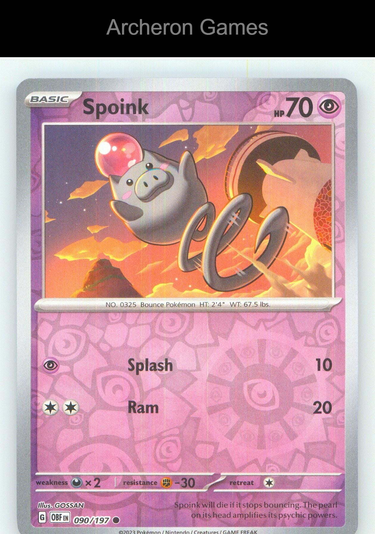 Pokemon Card Spoink OBF 090/197 C Obsidian Flames Reverse Holo