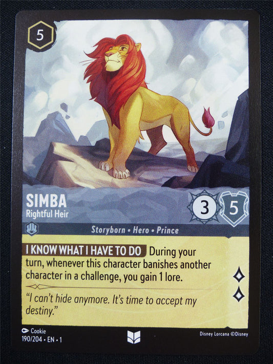 Simba Rightful Heir 190/204 - Lorcana Card #4O1