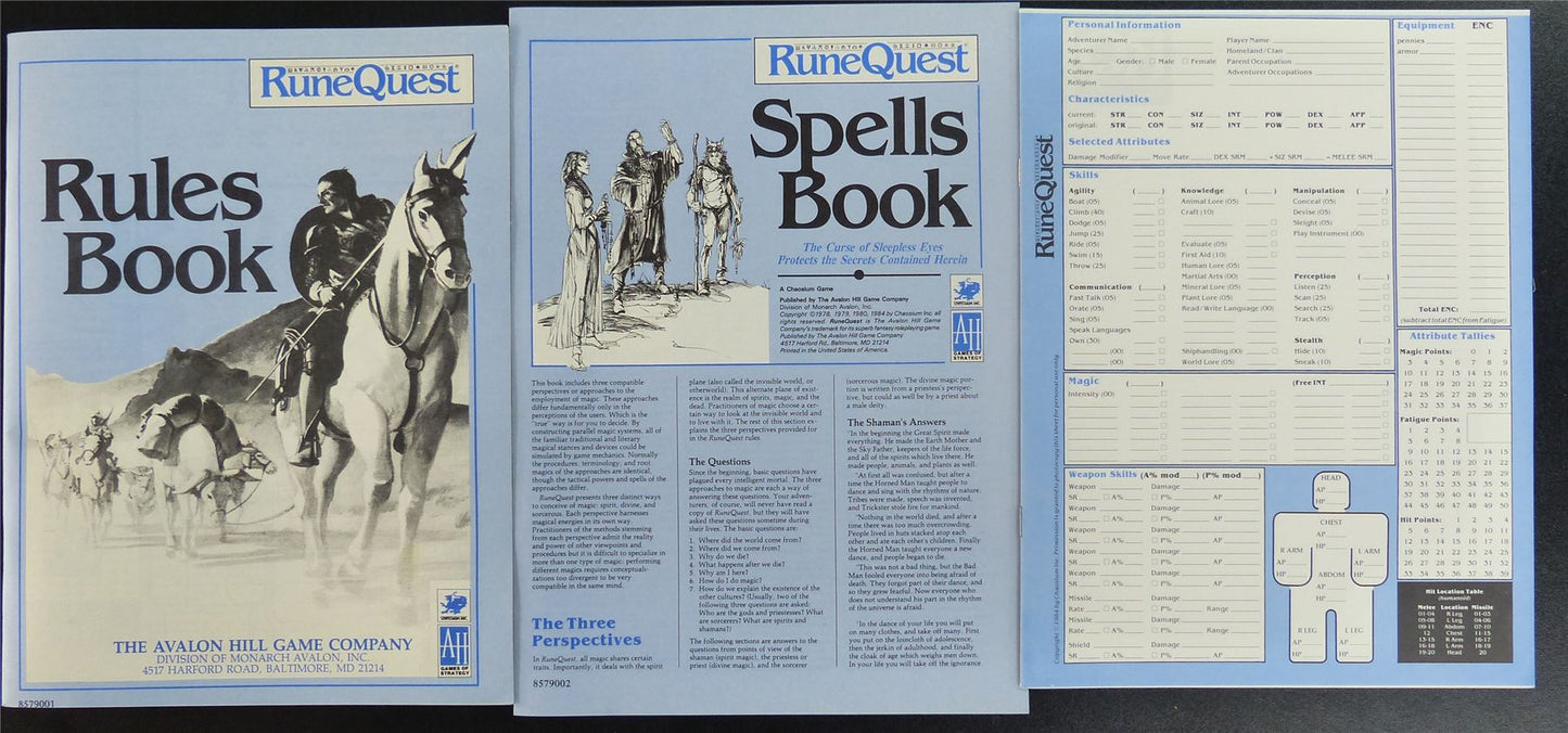 RuneQuest Fantasy Roleplaying Adventure Standard Edition - Avalon Hill Games #278