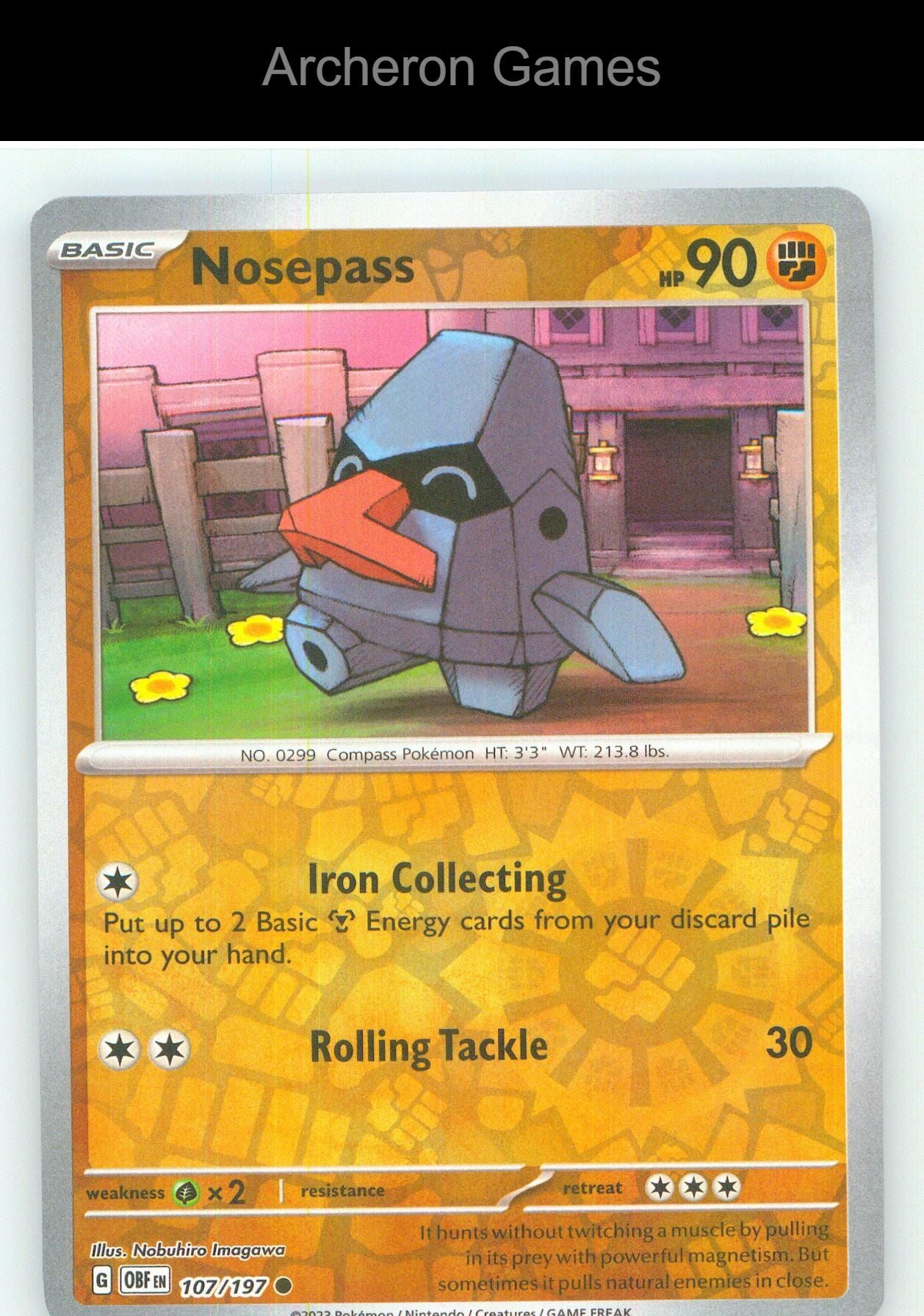 Pokemon Card Nosepass OBF 107/197 C Obsidian Flames Reverse Holo