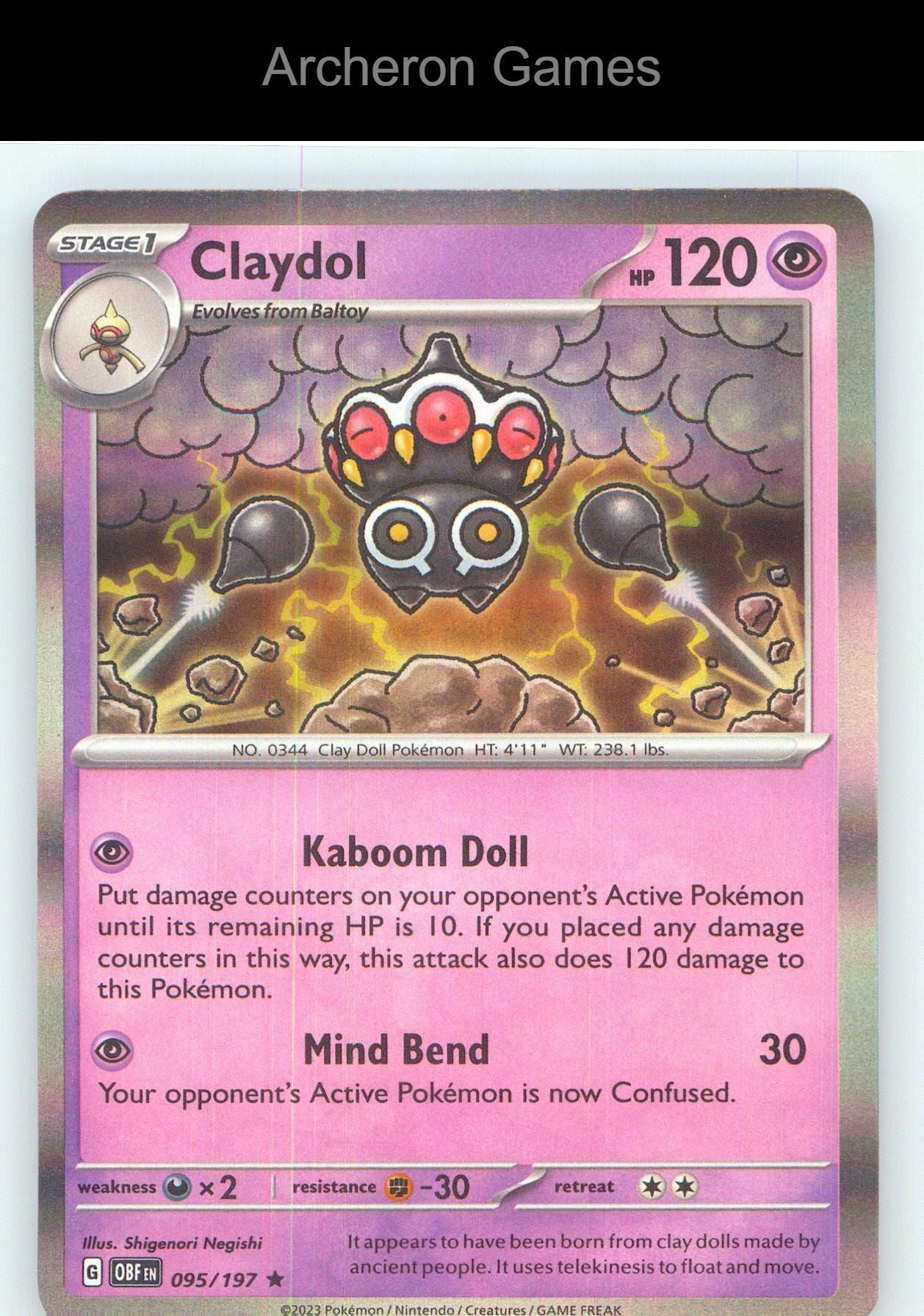 Pokemon Card Claydol OBF 095/197 R Obsidian Flames Holo