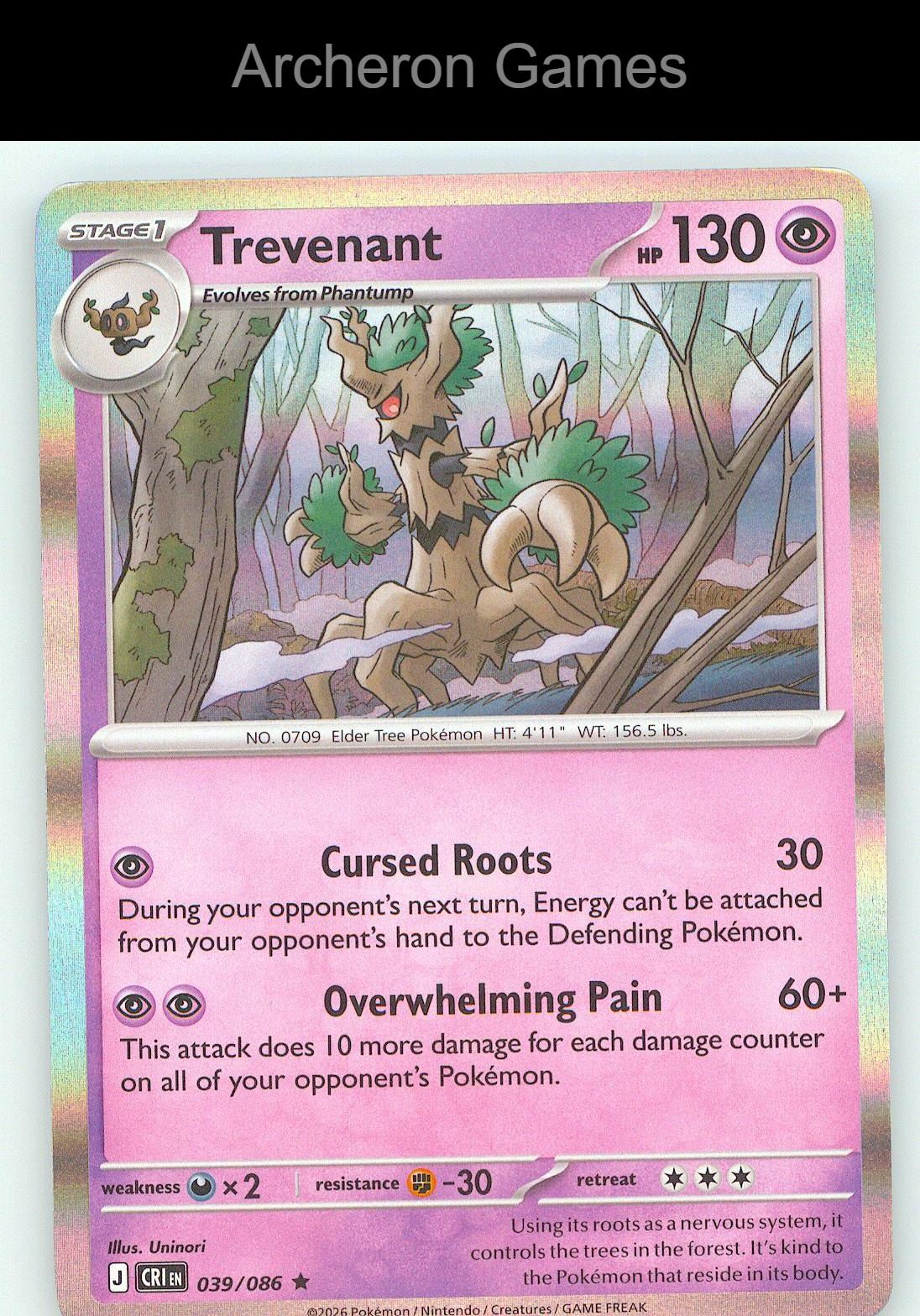 Pokemon Card Trevenant ME04 039/086 HOLO R Chaos Rising