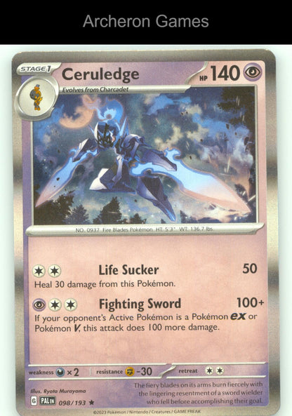 Pokemon Card Ceruledge PAL 098/193 R Paldea Evolved Holo