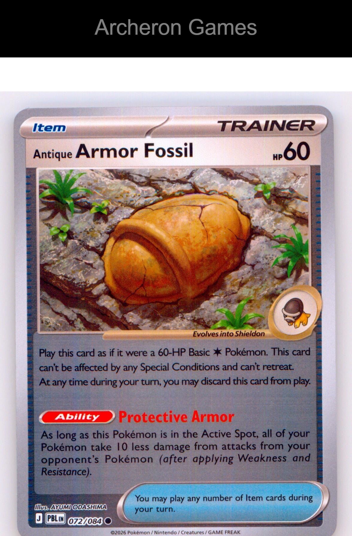 Pokemon Card Antique Armor Fossil ME05 072/084 C Pitch Black Reverse Holo
