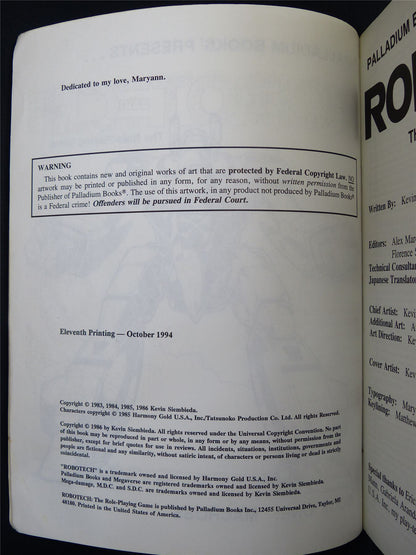 Robotech The Role-playing Game - Siembieda Roleplay Softback #2VK