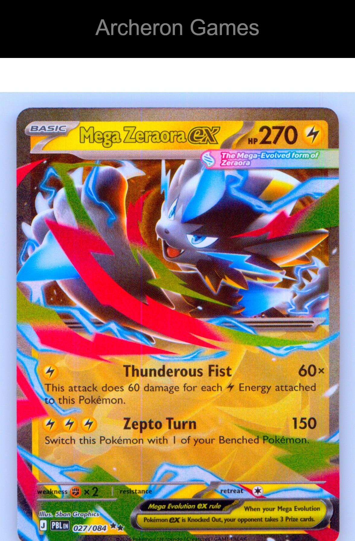 Pokemon Card Mega Zeraora ex ME05 027/084 Double Rare Pitch Black Holo