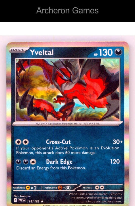 Pokemon Card Yveltal PAR 118/182 R Paradox Rift Holo