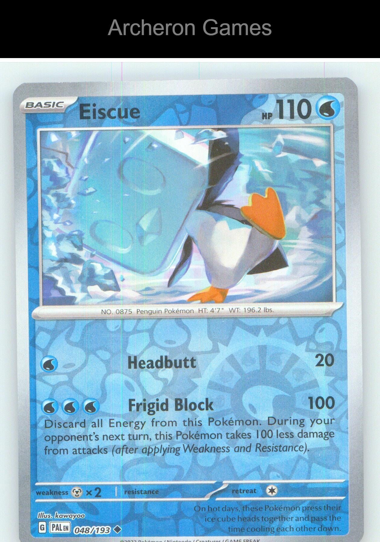 Pokemon Card Eiscue PAL 048/193 UC Paldea Evolved Reverse Holo