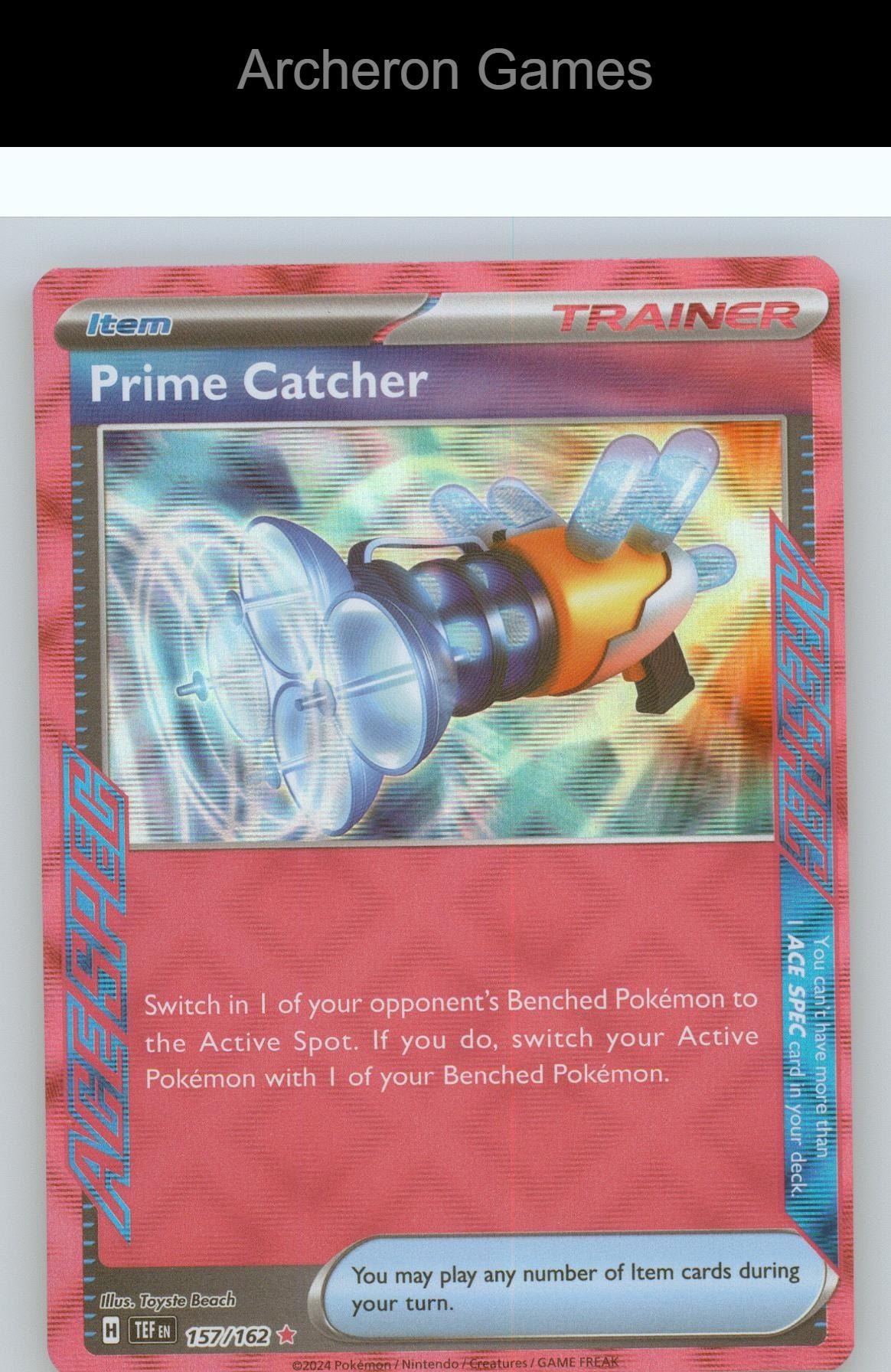 Pokemon Card Prime Catcher TEF 157/162 ACE SPEC Rare Temporal Forces Holo